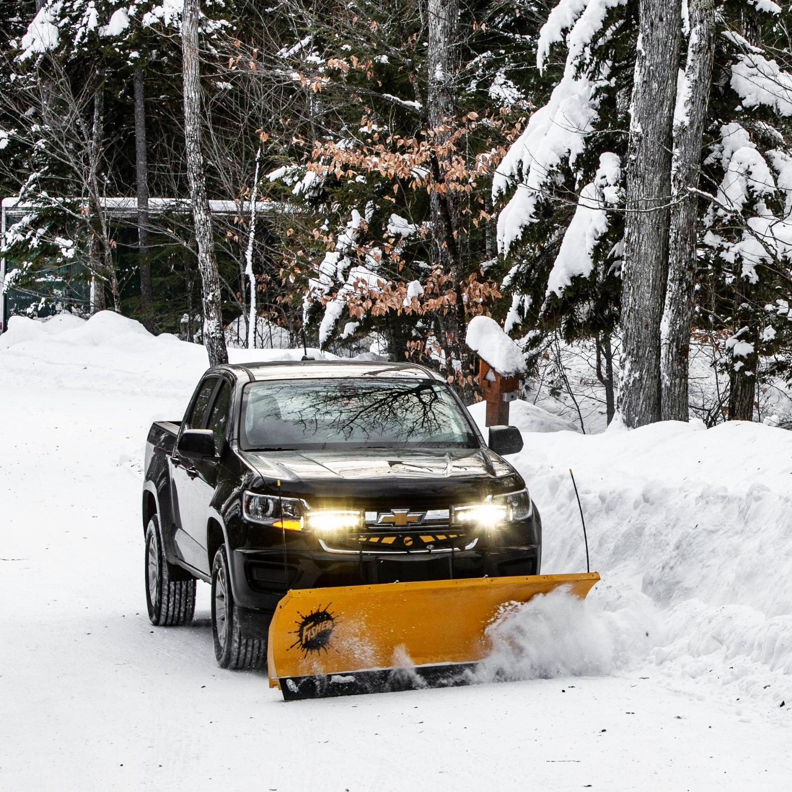 FISHER HS straightblade snowplow on snowy road